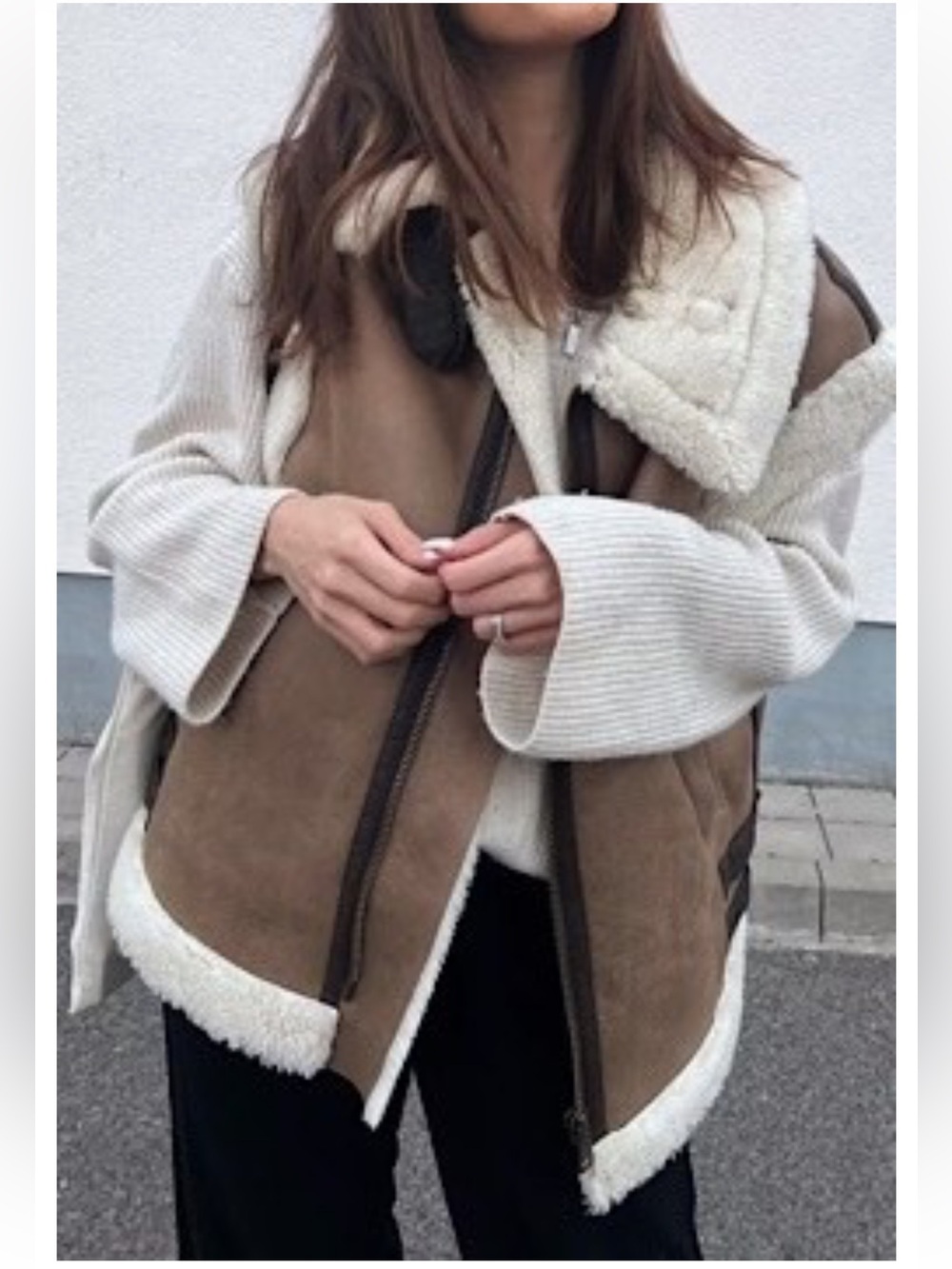 Cozy Shearling-Lined Faux Suede Vest - Cream & Tan